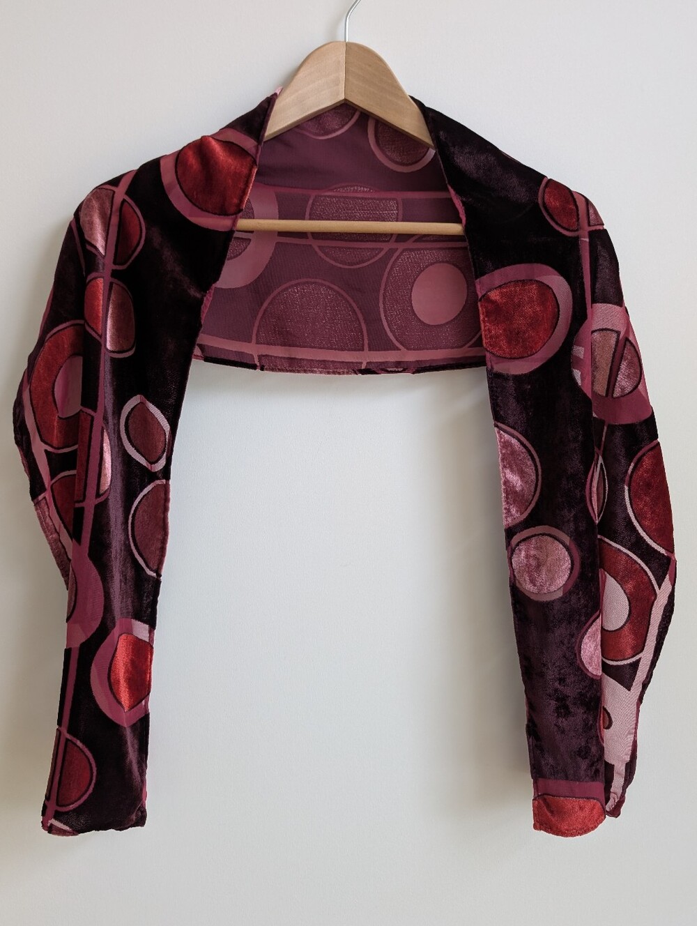 Red Velvet Semi Sheer Mod Circle Pattern Retro Lightweight Scarf